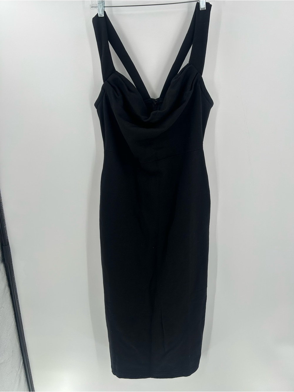 Classic Black Cowl Neck Midi Dress